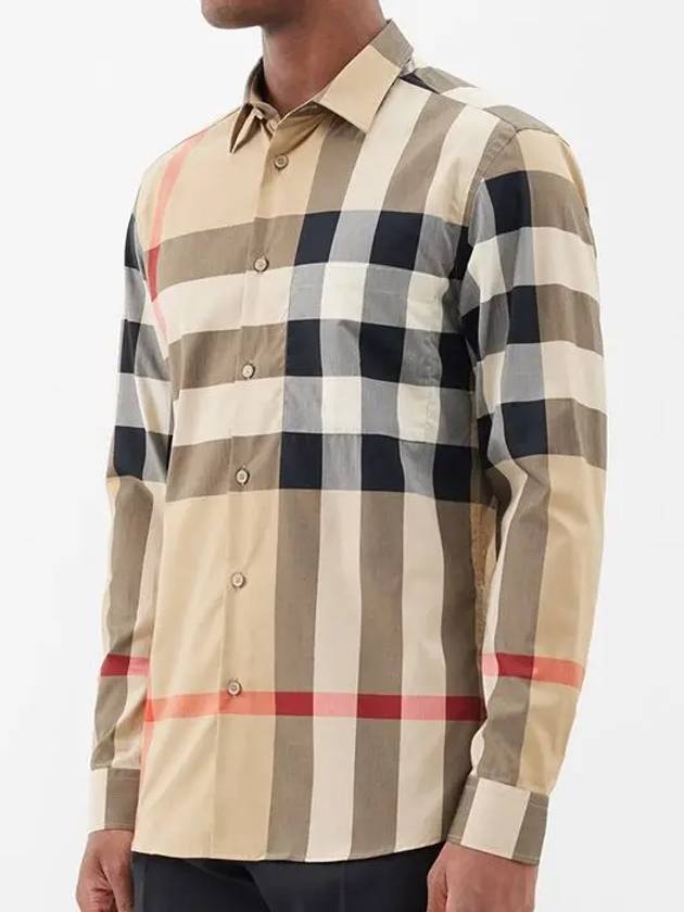 Check Stretch Cotton Poplin Long Sleeve Shirt Beige - BURBERRY - BALAAN 2