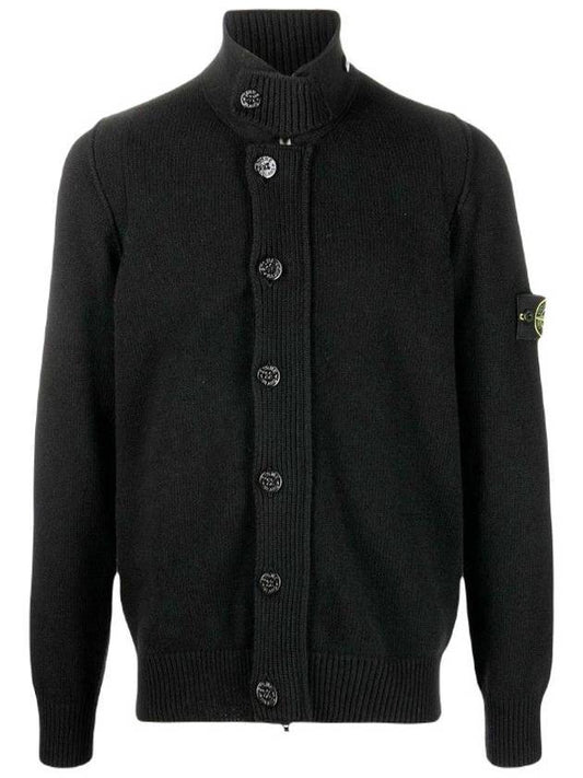 Men's Patch High Neck Lambswool Knit Cardigan Charcoal - STONE ISLAND - BALAAN 1