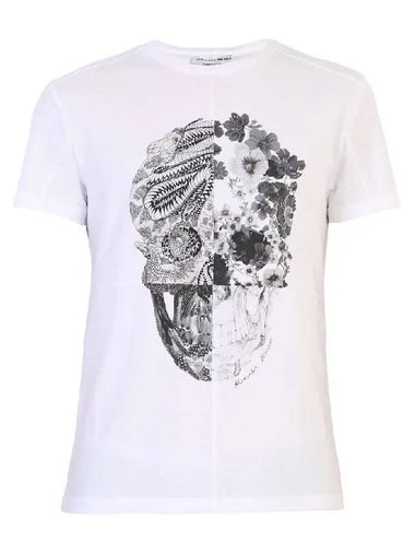 Men's Patchwork Skull Print Short Sleeve T-Shirt White - ALEXANDER MCQUEEN - BALAAN 1