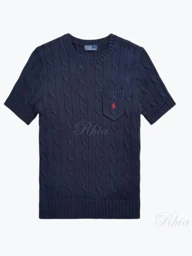 Embroidered Pony Pocket Knit Top Navy - POLO RALPH LAUREN - BALAAN 2