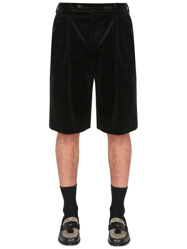 Men's Stretch Velvet Shorts Black - GUCCI - BALAAN 6