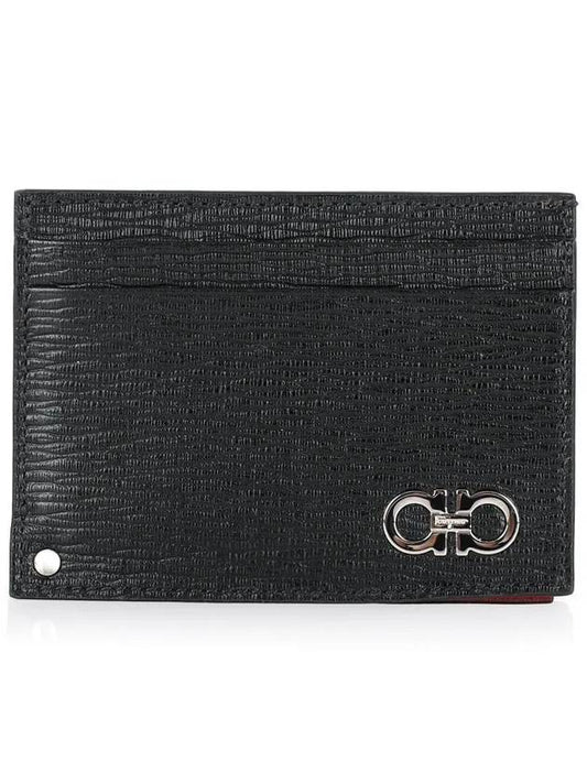 Double Gancini Leather Card Wallet Black - SALVATORE FERRAGAMO - BALAAN 2