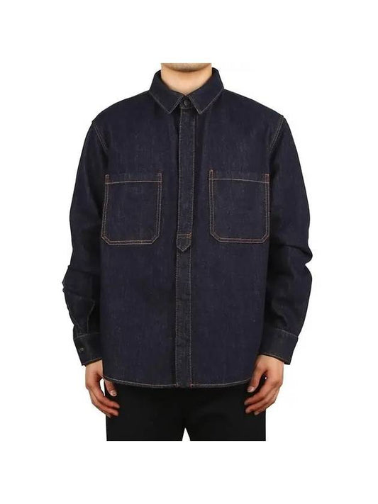 Embroidered Logo Pocket Denim Cotton Long Sleeve Shirt Navy - VALENTINO - BALAAN 2