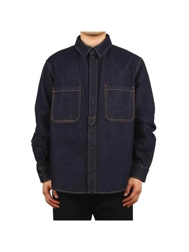 Embroidered Logo Pocket Denim Cotton Long Sleeve Shirt Navy - VALENTINO - BALAAN 1