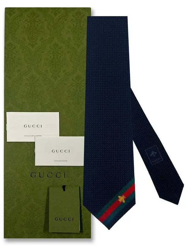 Web Bee Detail Silk Tie Navy - GUCCI - 11