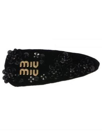 Metal Lettering Logo Velvet Hair Pin Black - MIU MIU - BALAAN 2