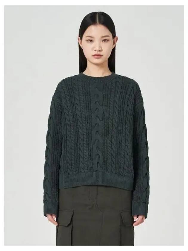 Back slit cable knit pullover khaki domestic product GM0023112442172 - JUUN.J - BALAAN 1