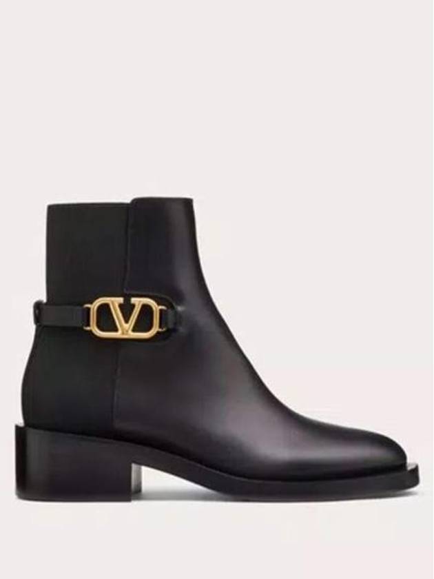 V Logo Signature Round Toe Middle Boots Black - VALENTINO - BALAAN 4