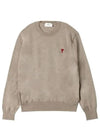 Heart Logo Crew Neck Merino Wool Knit Top Beige - AMI - BALAAN 2