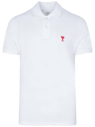 Heart Logo Polo Shirt White - AMI - BALAAN 2