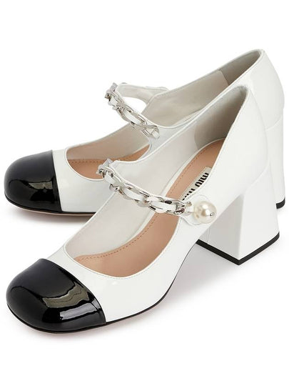 Metal Chain Patent Leather Pumps White - MIU MIU - BALAAN 2