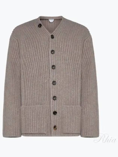 V-Neck Ribbed Cardigan Beige - BOTTEGA VENETA - BALAAN 2