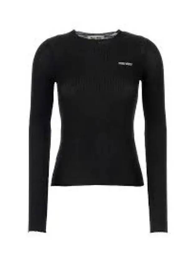 Intarsia Logo Cashmere Knit Top Black - MIU MIU - BALAAN 2