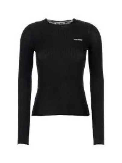 Intarsia Logo Cashmere Knit Top Black - MIU MIU - BALAAN 2