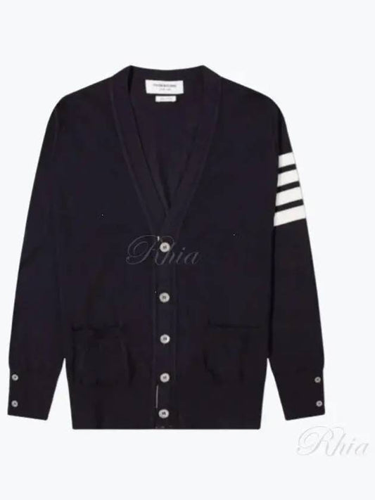 Men's Sustainable Classic Diagonal Wool Cardigan Navy - THOM BROWNE - BALAAN 2