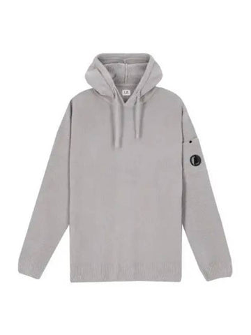 C P COMPANY CP Chenille Cotton Knit Hoodie Drizzle - CP COMPANY - BALAAN 1