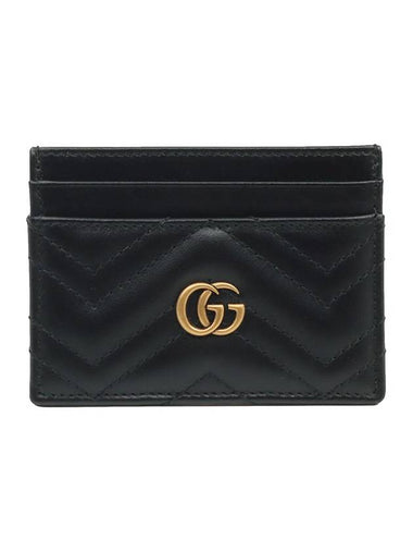 Black matelass chevron leather gold plated GG Marmont card wallet 443127 - GUCCI - BALAAN 1