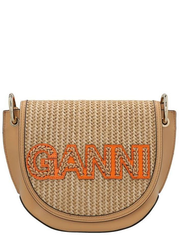 Raffia Banner Saddle Cross Bag Beige - GANNI - BALAAN 1