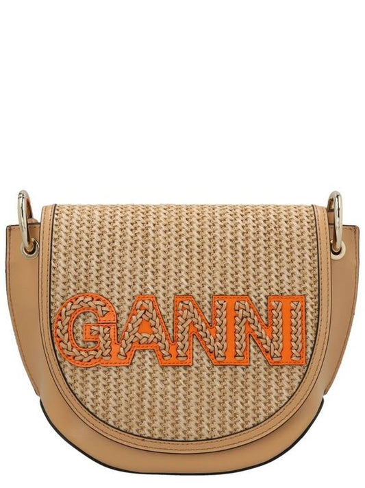 Raffia Banner Saddle Cross Bag Beige - GANNI - BALAAN 1