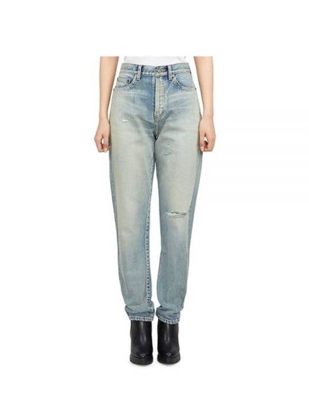 Women's Destroyed Washing Denim Jeans Light Blue - SAINT LAURENT - BALAAN 2