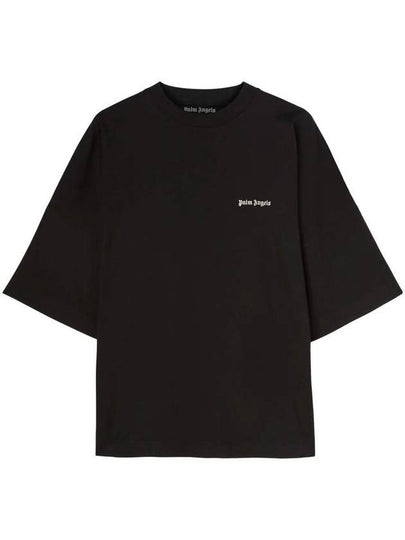 Embroidered Logo Over Short Sleeve T-Shirt Black - PALM ANGELS - BALAAN 2