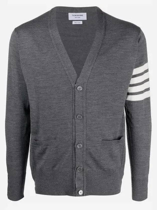 Men's Sustainable Classic Diagonal Wool Cardigan Medium Grey - THOM BROWNE - BALAAN 2