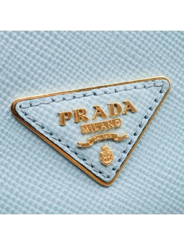 Sky Blue Saffiano Cuir Gold Triangle Logo Bucket 2WAY 1BE032 - PRADA - BALAAN 7