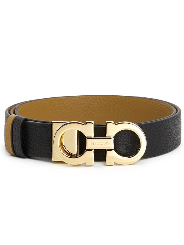 Reversible Gancini Leather Belt Black Beige - SALVATORE FERRAGAMO - BALAAN 3