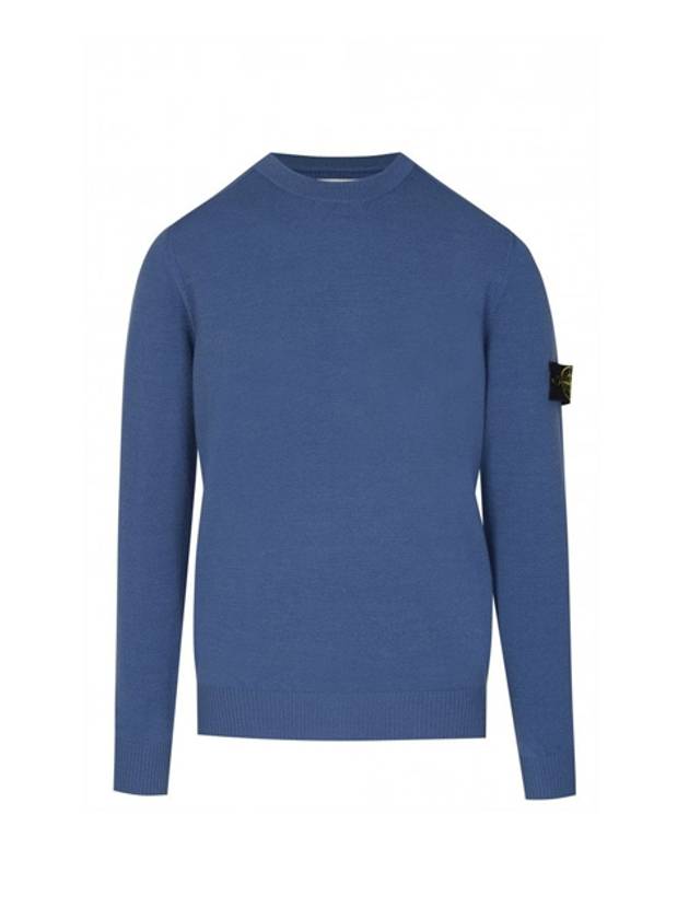 Stretch Wool Crewneck Knit Top Blue - STONE ISLAND - BALAAN 1