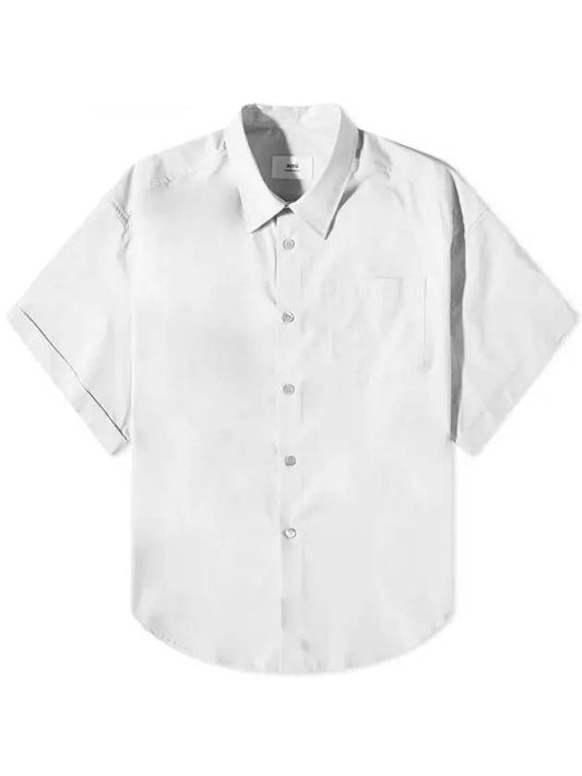 Men's Pocket Cotton Short Sleeve Shirt White - AMI - BALAAN 1