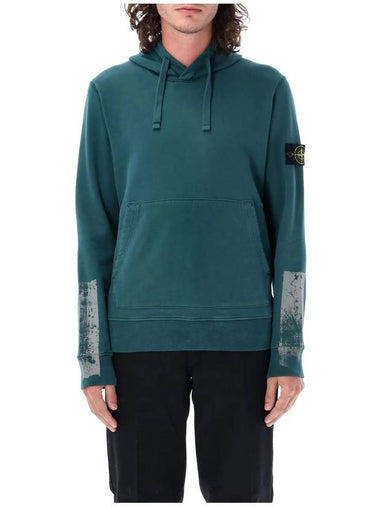 Tape For Print Brushed Cotton Fleece Hoodie Petrol Green - STONE ISLAND - BALAAN 1