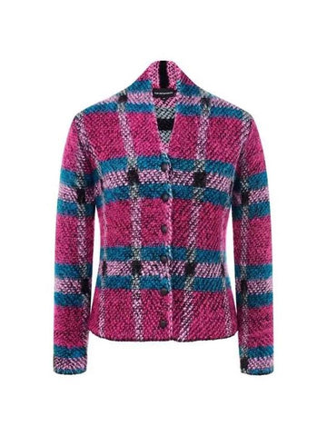 Women s Knitted Hairy Check Jacket Dark Pink - EMPORIO ARMANI - BALAAN 1