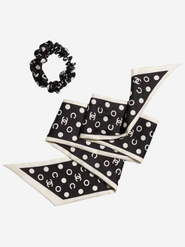 Logo Silk Scarf Scrunch Black White - CHANEL - BALAAN 3