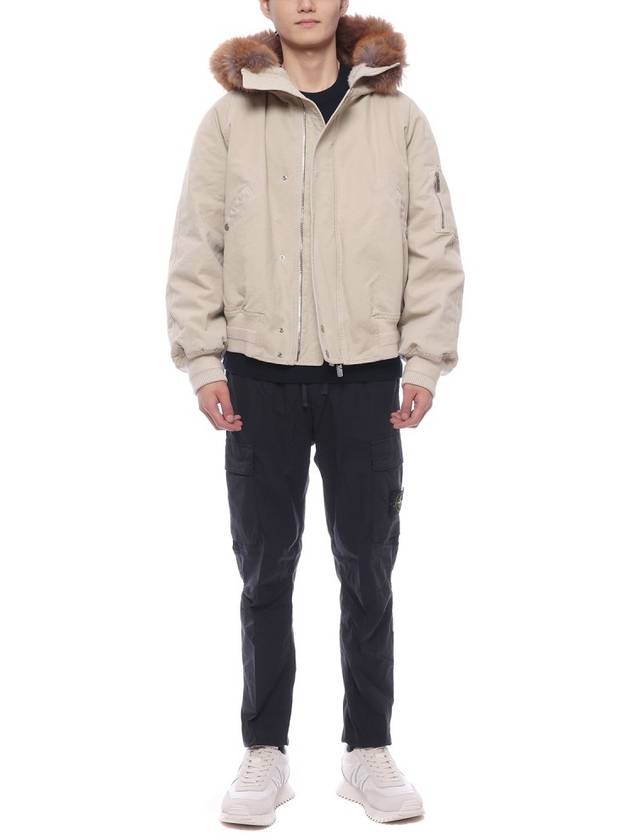 Faux Fur Trim Hooded Bomber Jacket Beige - BURBERRY - BALAAN 4