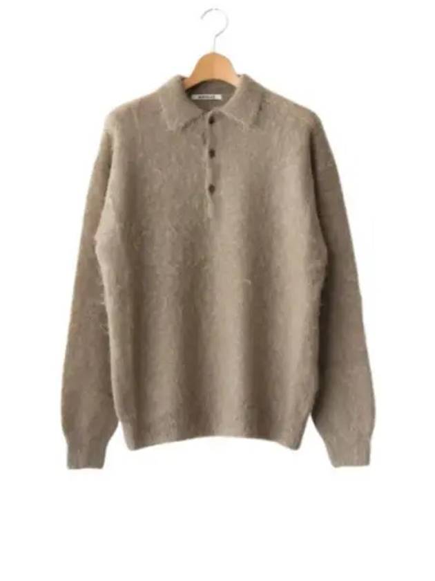 BRUSHED SUPER KID MOHAIR KNIT POLO GRAY BEIGE A24AP02KM - AURALEE - BALAAN 1