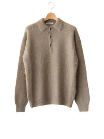 BRUSHED SUPER KID MOHAIR KNIT POLO GRAY BEIGE A24AP02KM - AURALEE - BALAAN 1