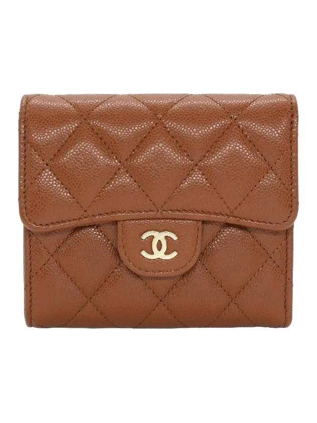 Classic Gold Hardware Small Shiny Caviar Flap Wallet Brown - CHANEL - BALAAN 1