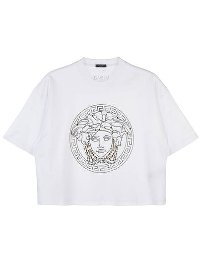 Studded Medusa Crop Short Sleeve T-Shirt White - VERSACE - BALAAN 2