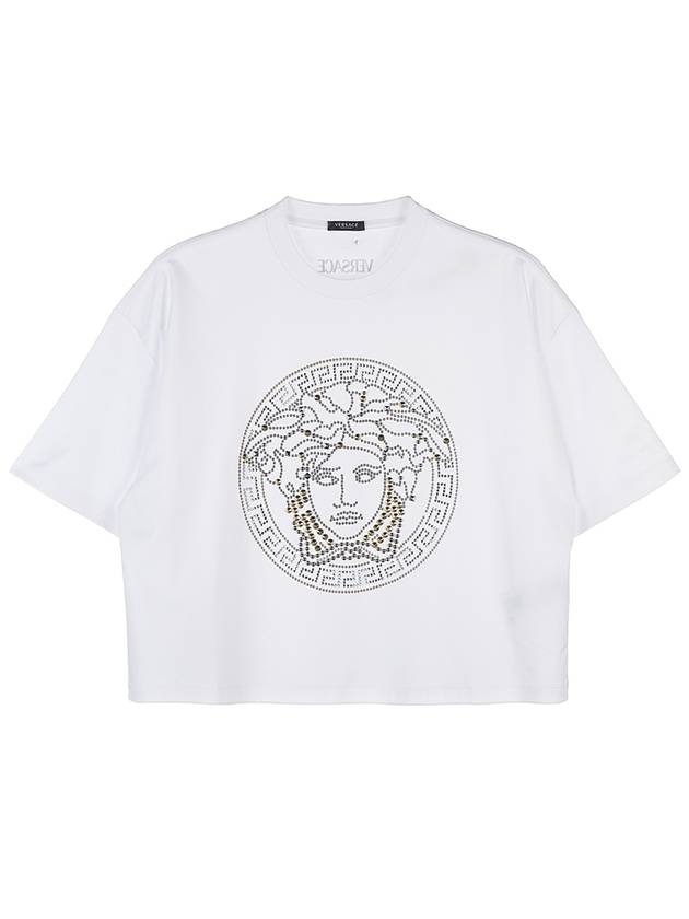 Studded Medusa Crop Short Sleeve T-Shirt White - VERSACE - BALAAN 11