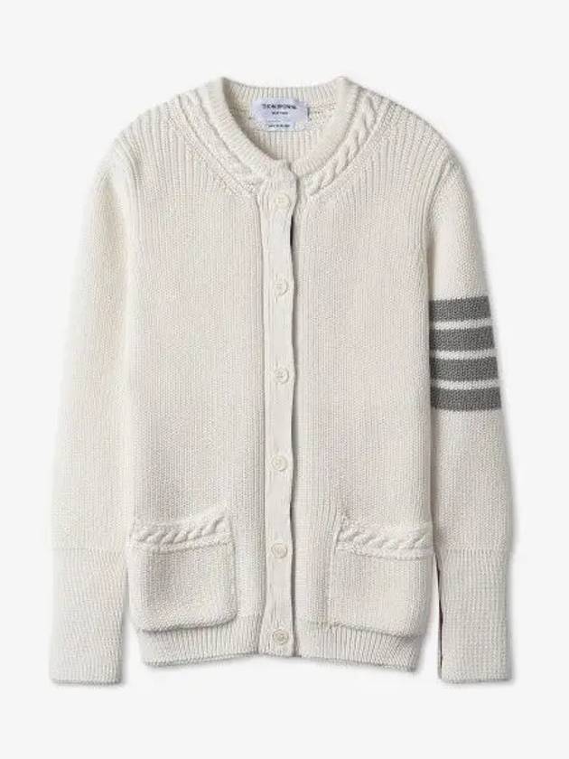 Cotton Jersey Flower 4 Bar V Neck Cardigan White - THOM BROWNE - BALAAN 2