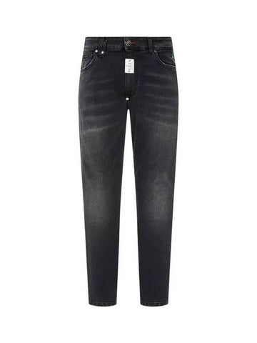 Men s Hexagon Button Detroit Fit Jeans Washed Black - PHILIPP PLEIN - BALAAN 1