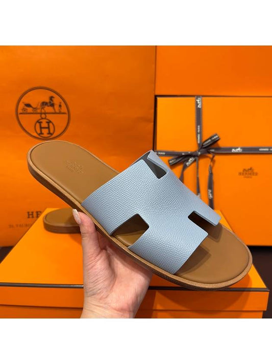 Men's Izmir Sandals Calfskin Sky Blue Brown Two Tone - HERMES - BALAAN 1