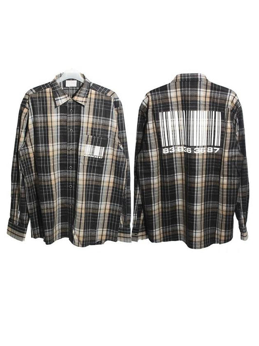 Barcode Print Check Long Sleeve Shirt Grey - VETEMENTS - BALAAN 2