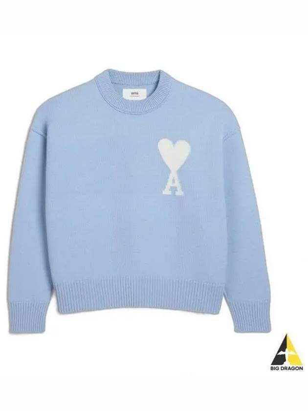 Big Heart Logo Wool Knit Top Blue - AMI - BALAAN 2