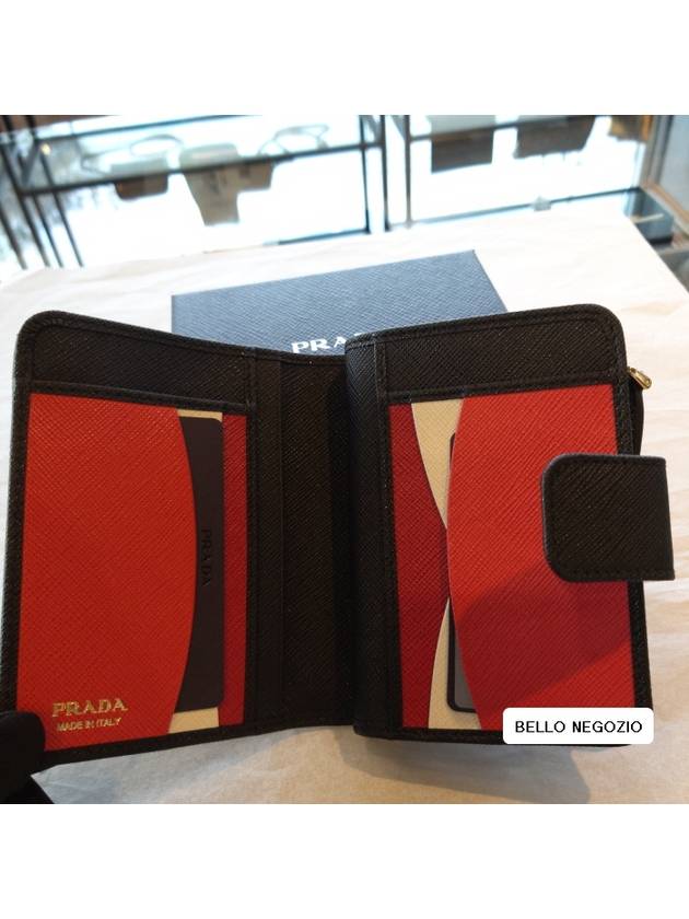 Logo Saffiano Leather Half  Wallet Black - PRADA - BALAAN 9