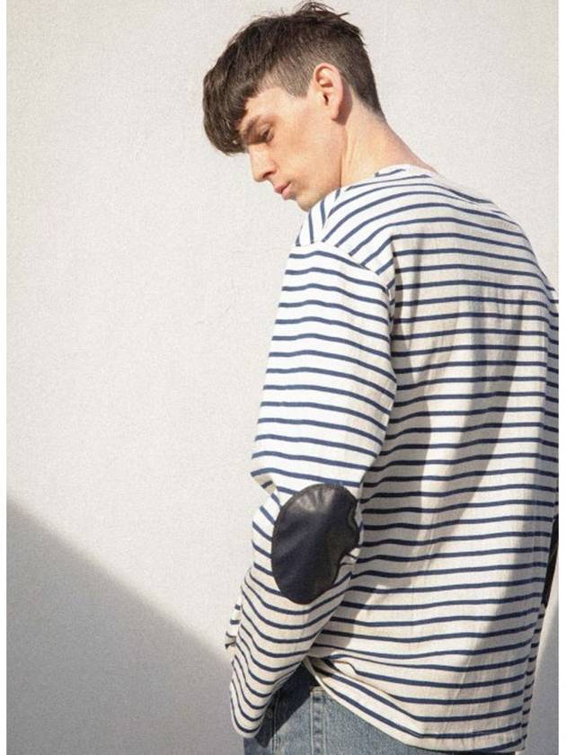leather patch striped long sleeve t-shirt blue - BUTTON SEOUL - BALAAN 1