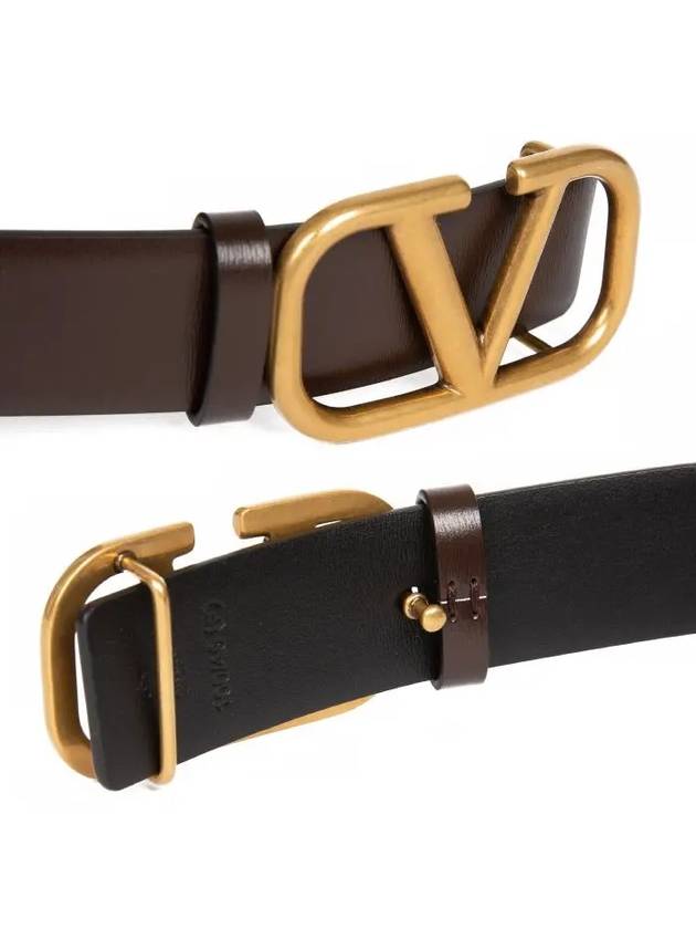 Gold V Logo Signature Leather Belt Brown - VALENTINO - BALAAN 7