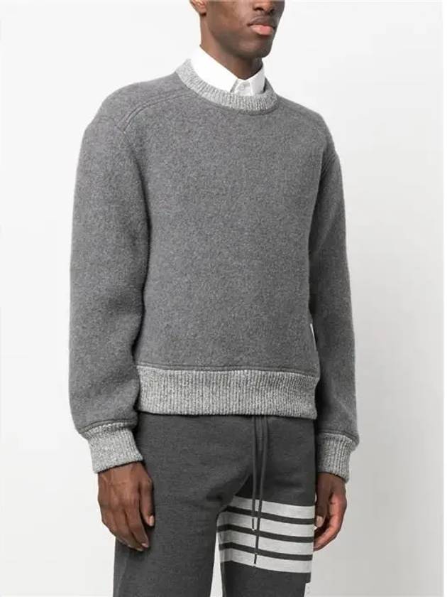 Logo Patch Striped Wool Fleece Crewneck Knit Top Grey - THOM BROWNE - BALAAN 4