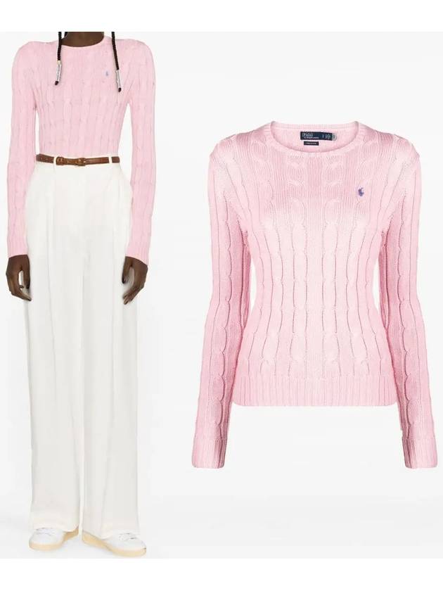 Embroidered Logo Pony Cable Knit Top Pink - POLO RALPH LAUREN - BALAAN 2