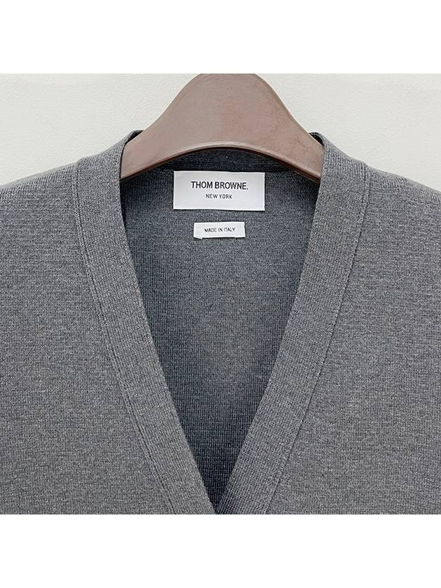 Cotton 4-Bar Milano Classic V-Neck Cardigan Medium Grey - THOM BROWNE - BALAAN 4